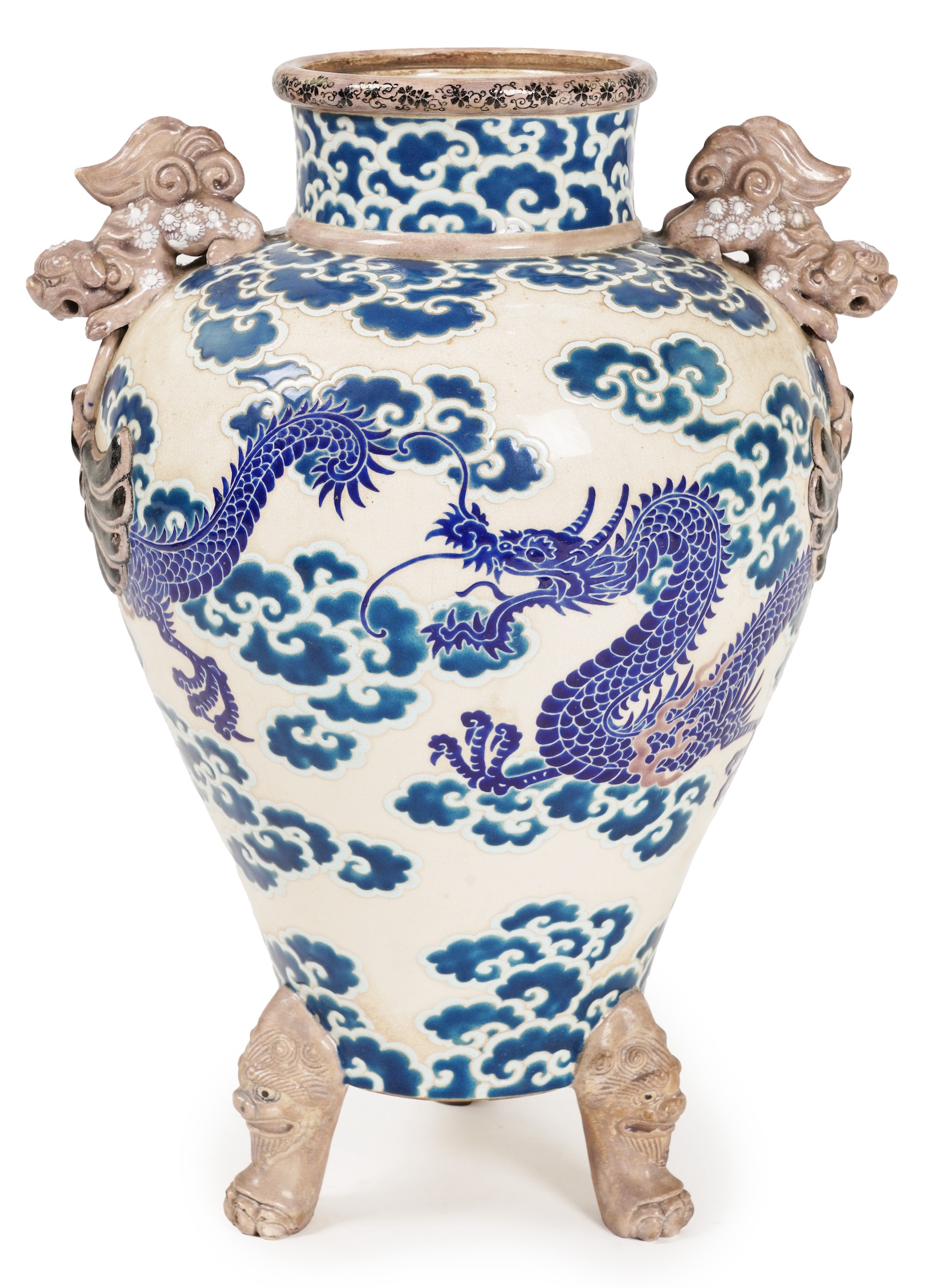 A Japanese Satsuma gosu blue ‘dragon’ vase, 19th century